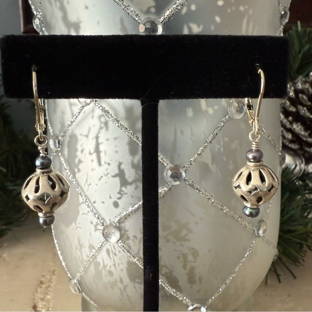 Handcrafted Silver & Pearl Lever-back Earrings